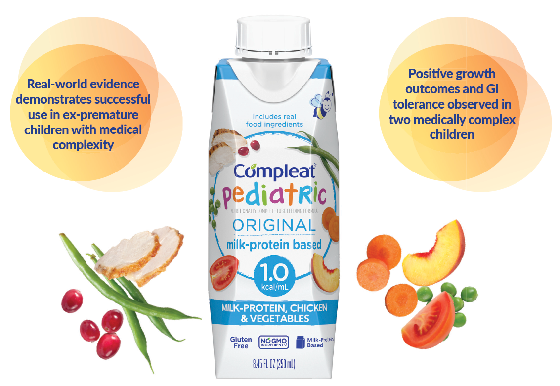 Compleat Pediatric Original 1.0 product packaging with real food ingredients