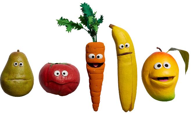 Illustrated silly vegetable and fruit characters