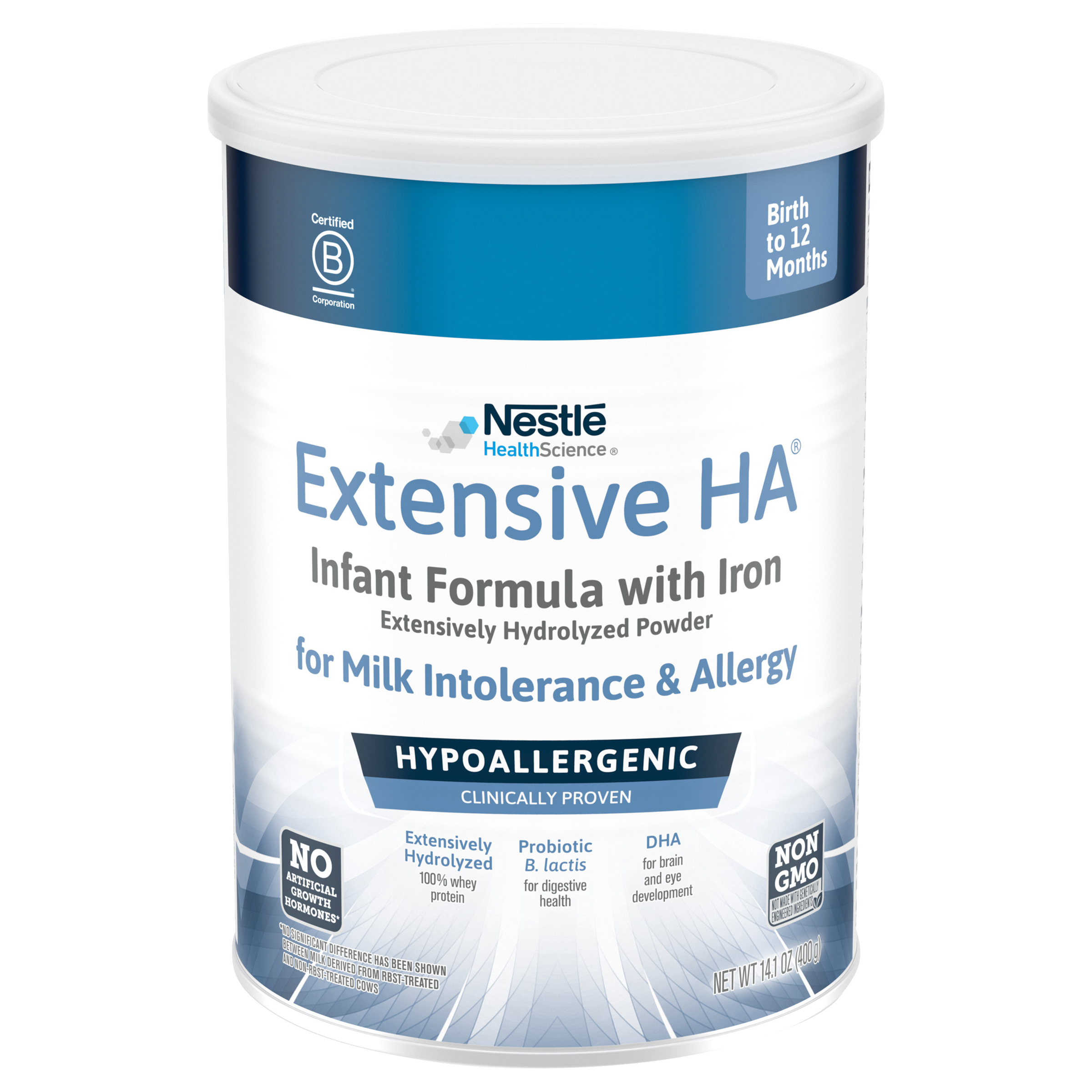 Extensive HA infant formula with iron