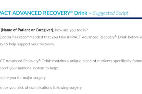 Clinician Script for IMPACT Advanced Recovery Drink