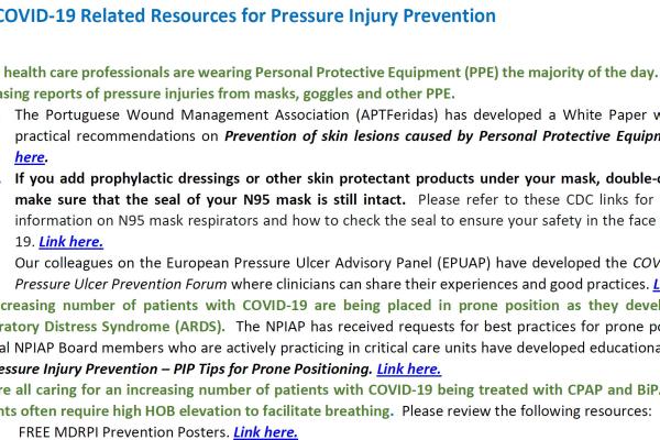 NPIAP – COVID-19 Related Resources for Pressure Injury Prevention