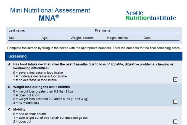 MNA® Nutrition Screening Tool for use by Clinicians