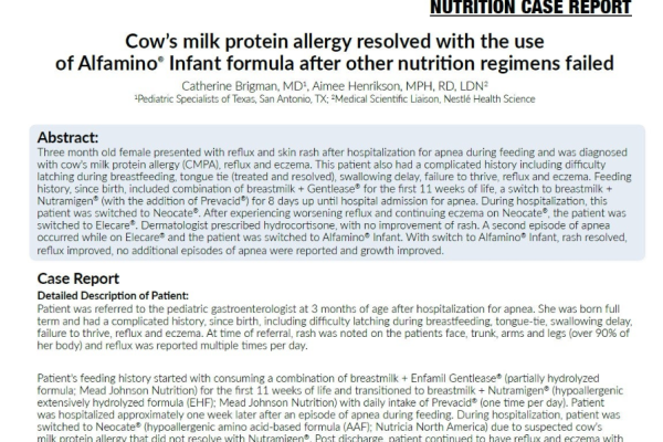 Nutrition Case Report: Alfamino® Infant formula