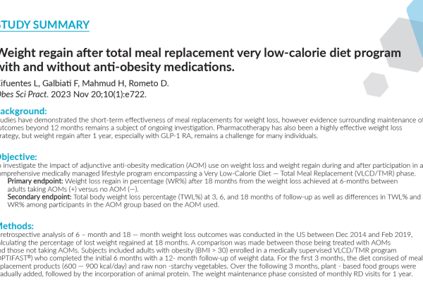 Study summary: Weight regain after total meal replacement very low-calorie diet program with and without anti-obesity medicat