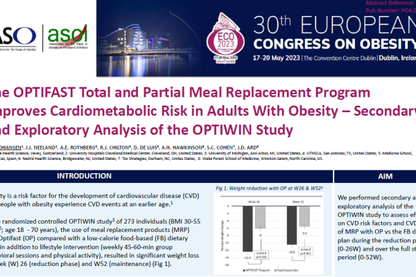 Abstract: The OPTIFAST Total and Partial Meal Replacement Program Improves Cardiometabolic Risk in Adults With Obesity 