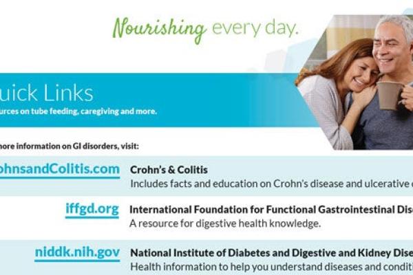 Quick links for resources on tube feeding, caregiving and more
