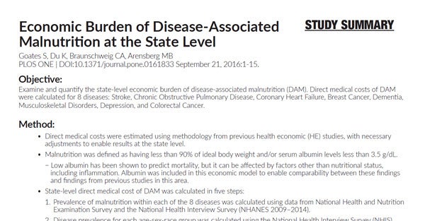 Economic Burden of Disease-Associated Malnutrition at the State Level Economic Burden of Disease-Associated Malnutrition at the State Level