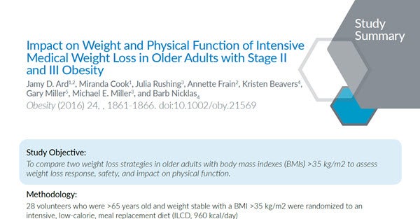 Impact on Weight and Physical Function of Intensive Medical Weight Loss in Older Adults with Stage II and III Obesity Impact on Weight and Physical Function of Intensive Medical Weight Loss in Older Adults with Stage II and III Obesity