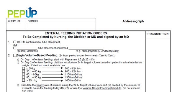 Peptamen PEPuP Protocol Order Set