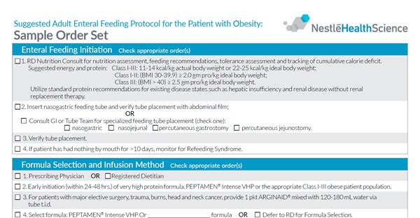 Suggested Adult Enteral Feeding Protocol for the Obese Patient: Standing EN Orders