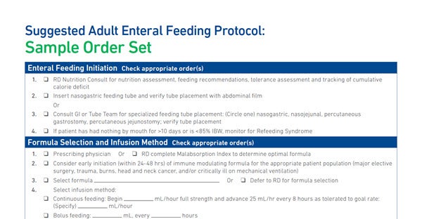 Suggested Adult Enteral Feeding Protocol: Standing EN Orders